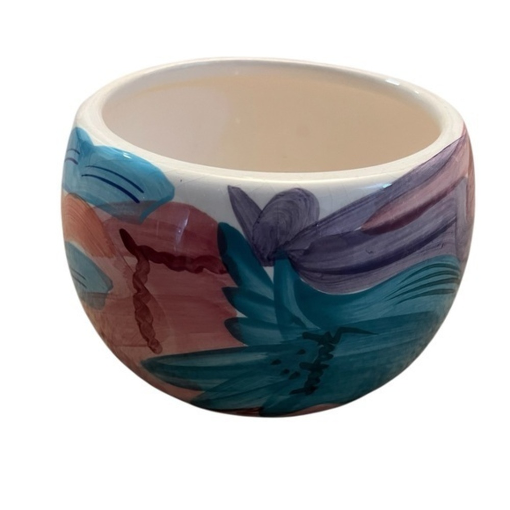 Elizabeth Arden 1970s Retro Mod Painted Brushstroke Ceramic 4.5” Vanity Bowl